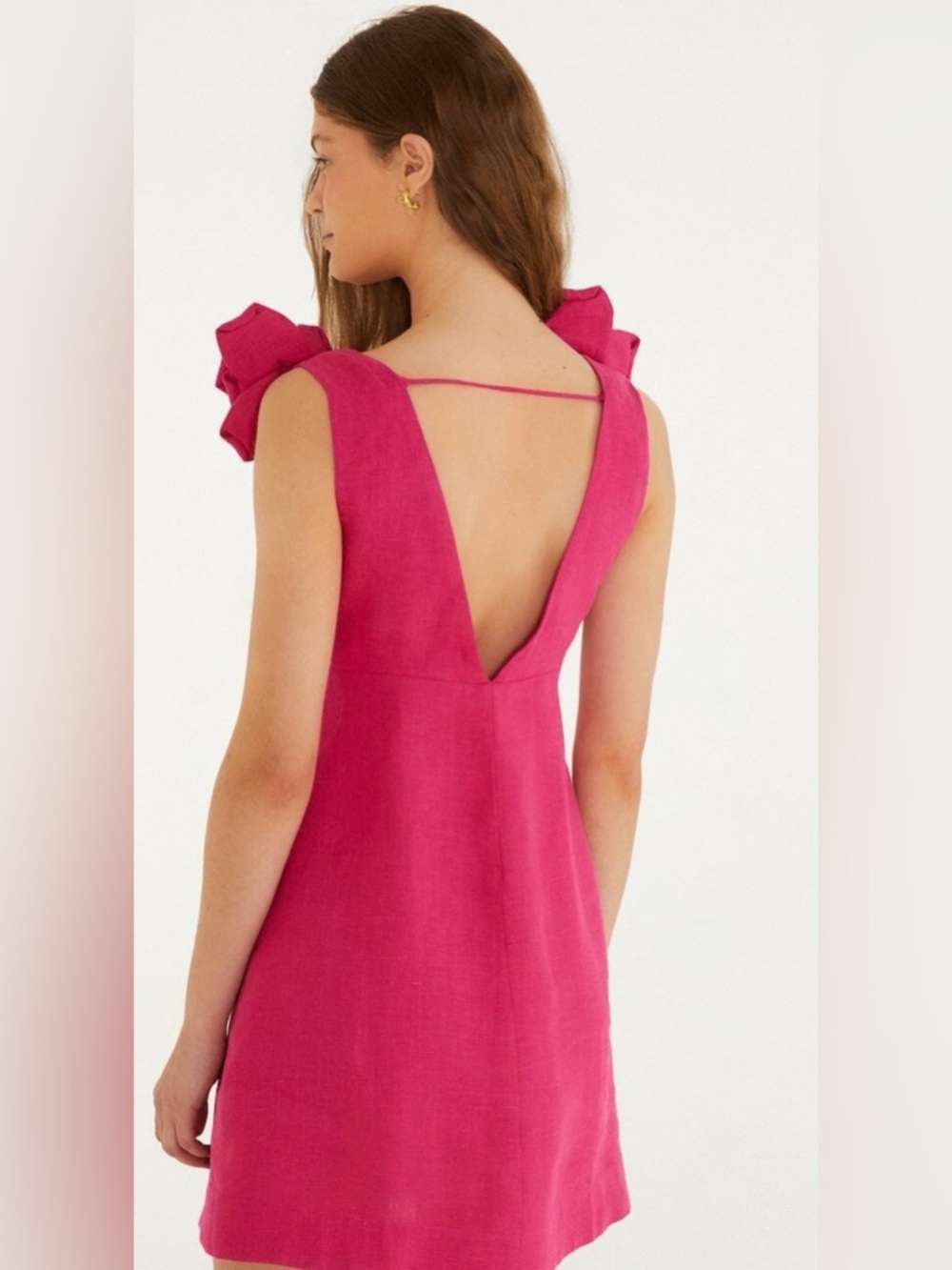 FARM Rio Hot Pink Floral-Shoulder Linen Dress - Picture 8 of 14